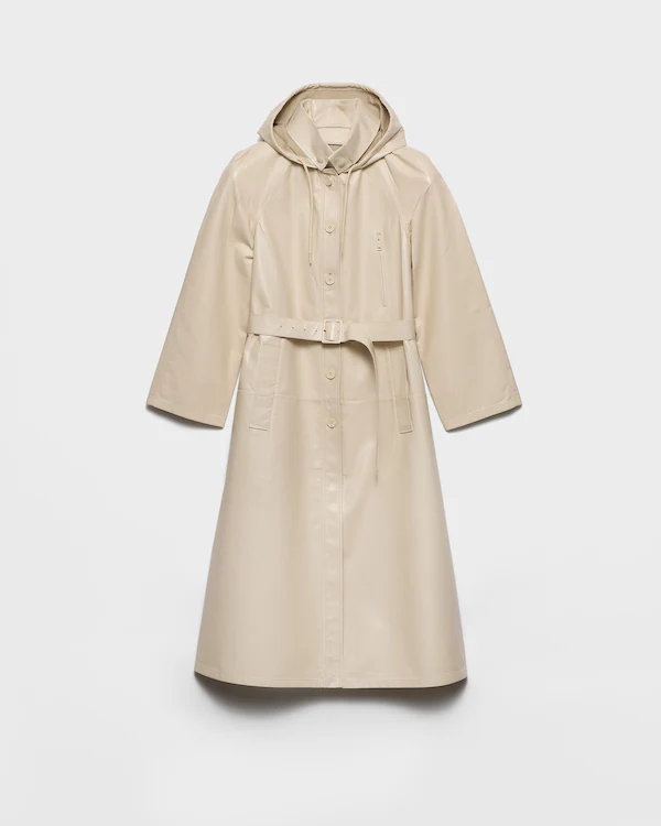 Manteau en cuir nappa et tissu à capuche