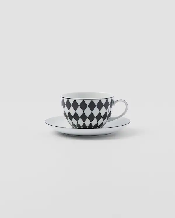 Jeux de deux tasses à cappuccino en porcelaine - Échiquier