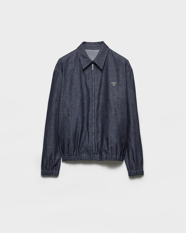 Veste blouson en denim chambray à fermeture éclair