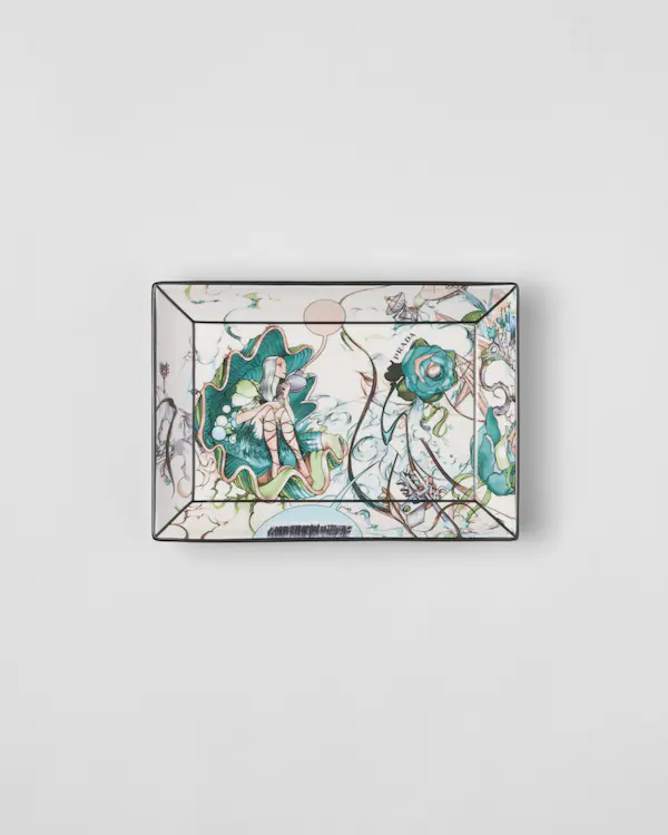 Grand plateau rectangulaire en porcelaine - Florid