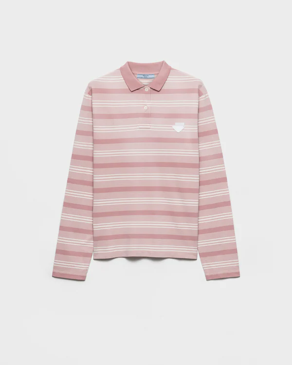Chemise polo en piqué à rayures à manches longues