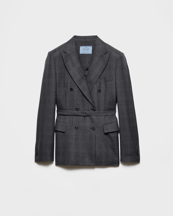Veste en laine à carreaux à double boutonnage