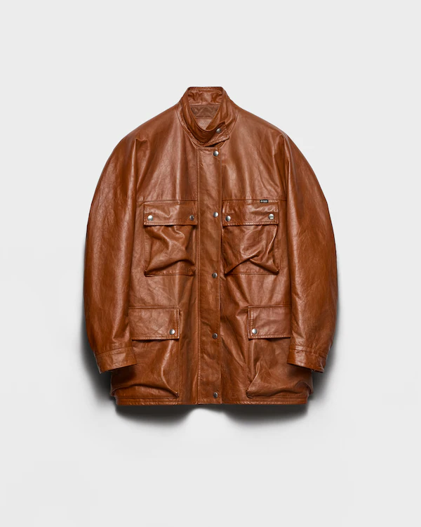 Veste caban en cuir vieilli