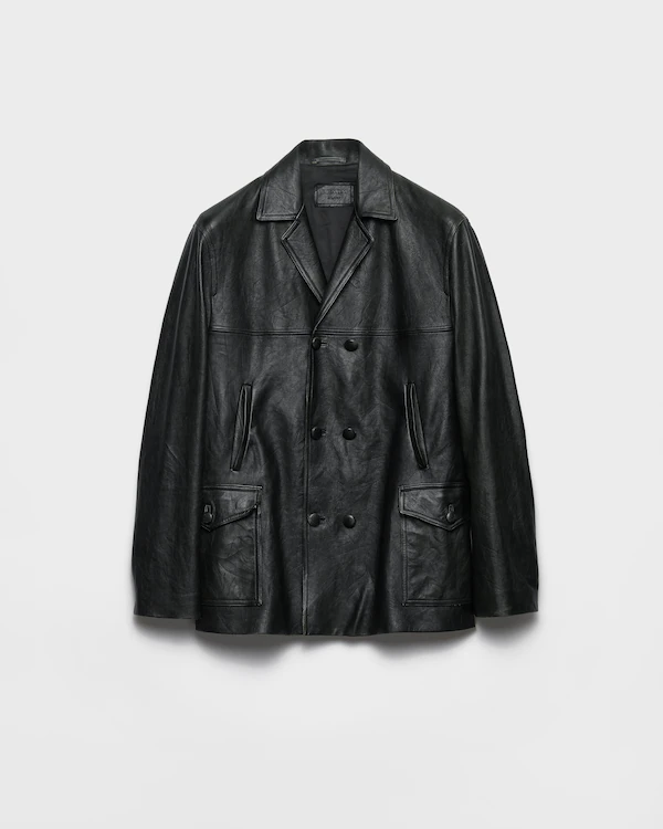 Veste caban en cuir nappa à double boutonnage
