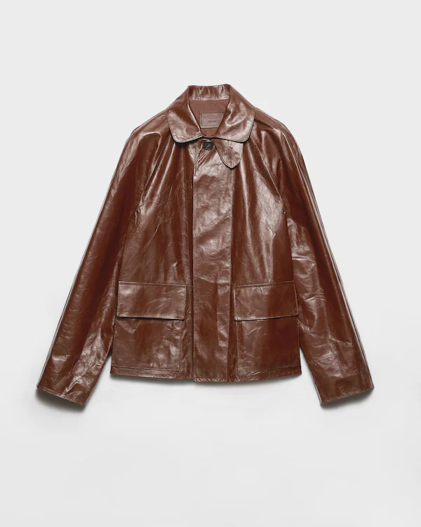 Veste blouson en cuir effet vintage