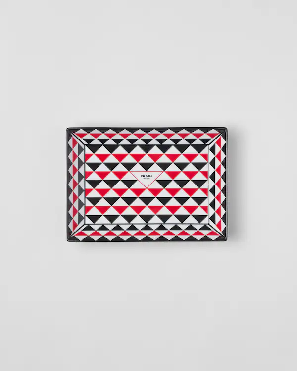 Grand plateau rectangulaire en porcelaine - Triangles
