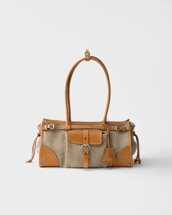 Sac à main Prada Bonnie en lin et cuir moyen
