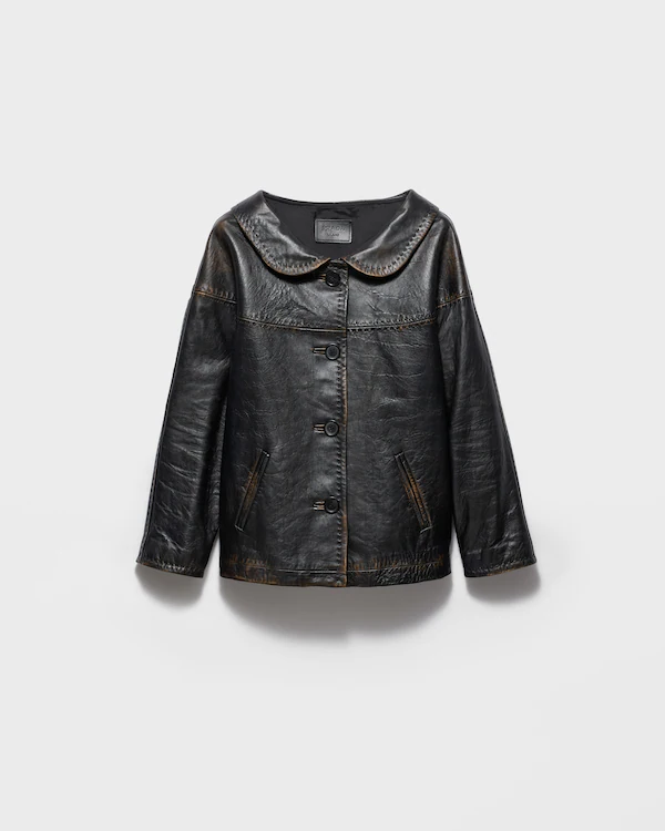 Veste en cuir nappa vieilli
