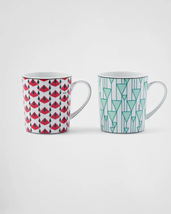 Jeux de deux tasses en porcelaine - Rouge Vienne et Vert Vienne