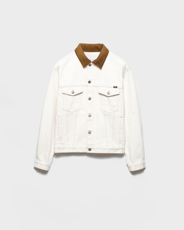 Veste en denim ancienne avec détails en cuir