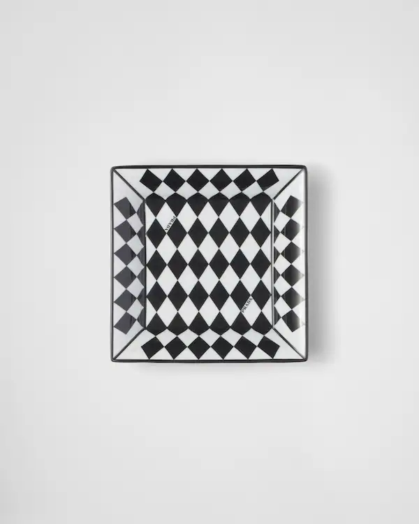 Grand plateau carré en porcelaine pour rangement - Damier