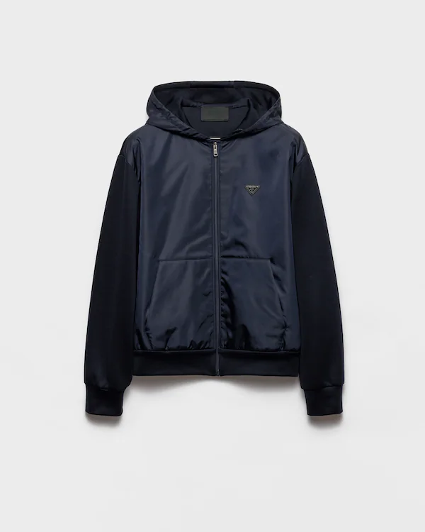 Sweat à capuche en coton technique et Re-Nylon