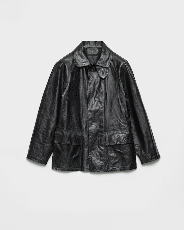 Veste blouson en cuir effet vintage