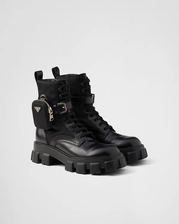 Bottes en cuir brossé et Re-Nylon Monolith avec pochette