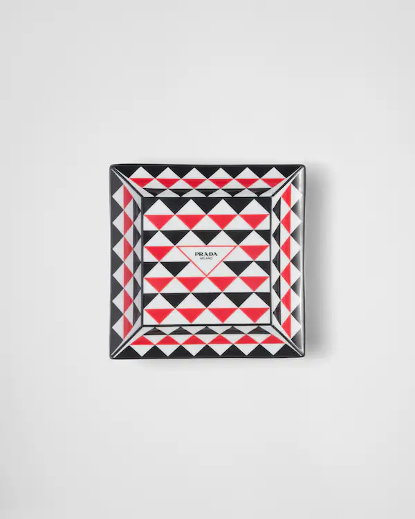 Grand plateau carré en porcelaine pour rangement - Triangles
