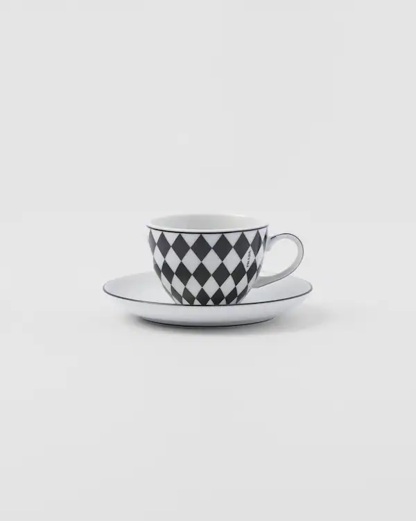 Jeux de quatre tasses à espresso en porcelaine - Échiquier