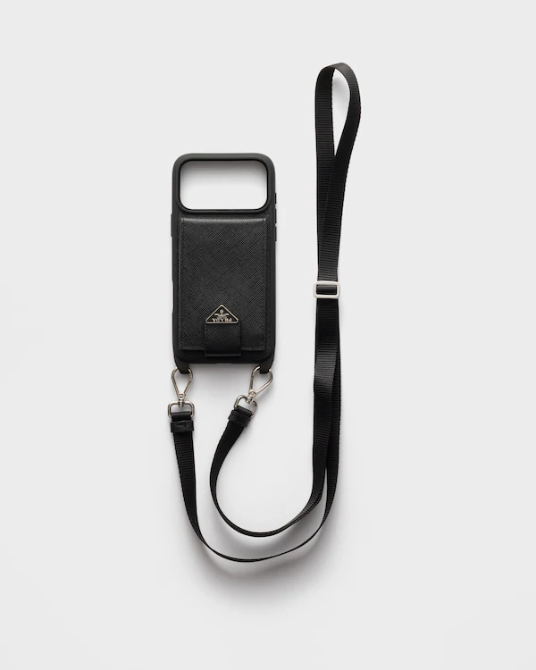 Housse en cuir Saffiano pour iPhone 17 Pro Max avec bandoulière