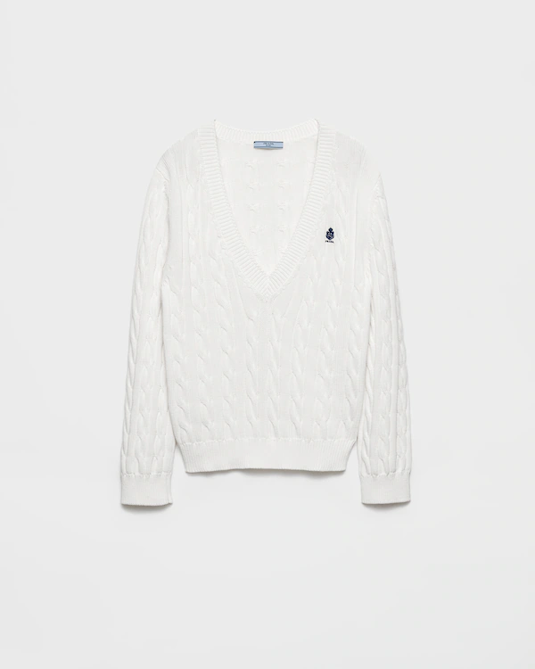 Pull en coton à col en V et maille côtelée