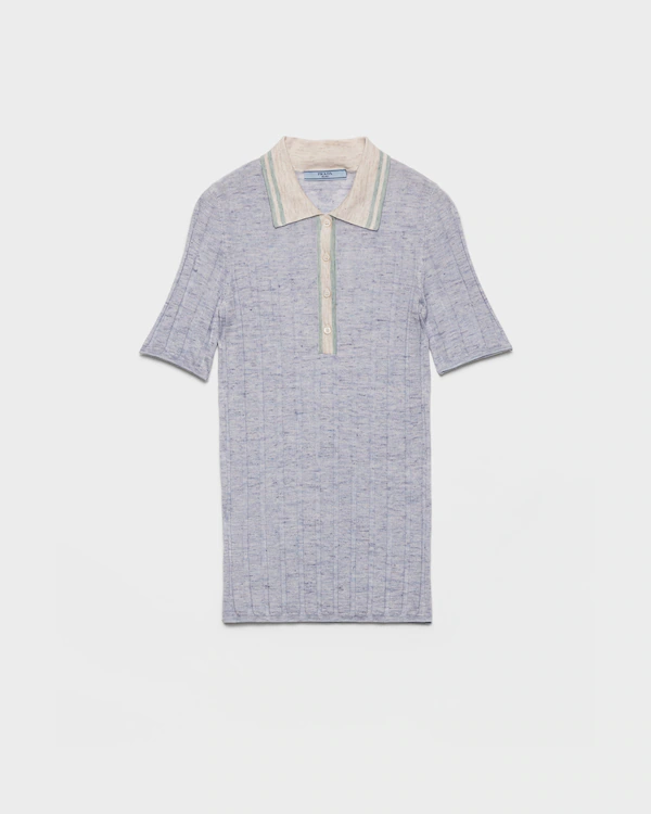 Pull polo en cachemire, soie et lin