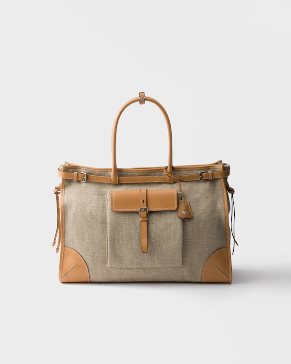 Sac à main en lin et cuir Prada Bonnie