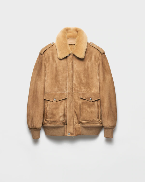 Veste bomber en daim et shearling