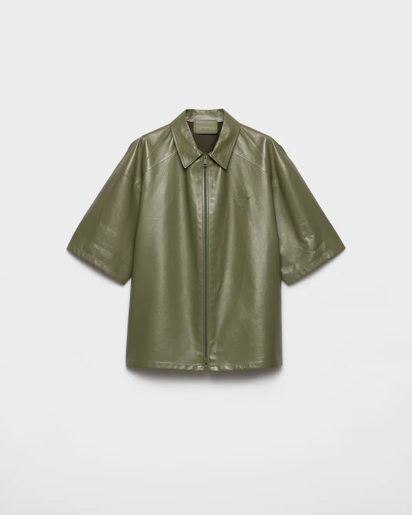 Chemise à zip en cuir nappa