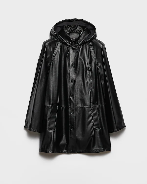 Veste caban en cuir nappa et tissu à capuche