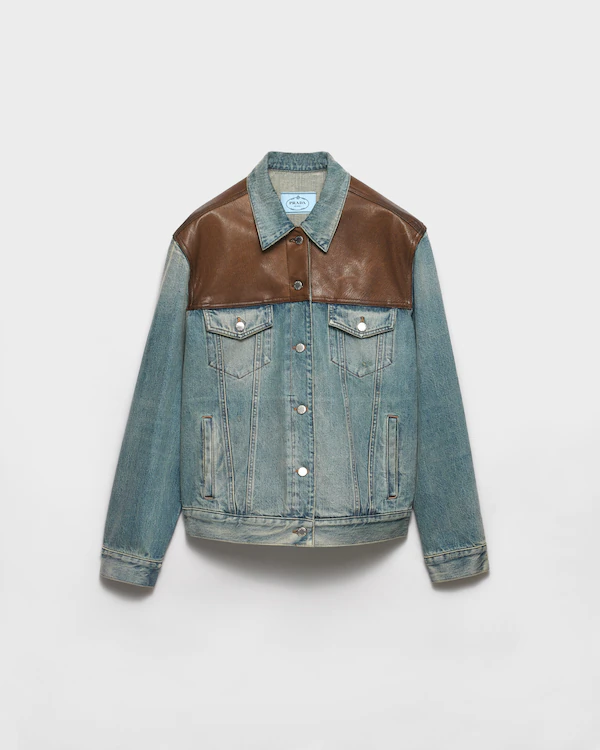Veste blouson en denim et cuir