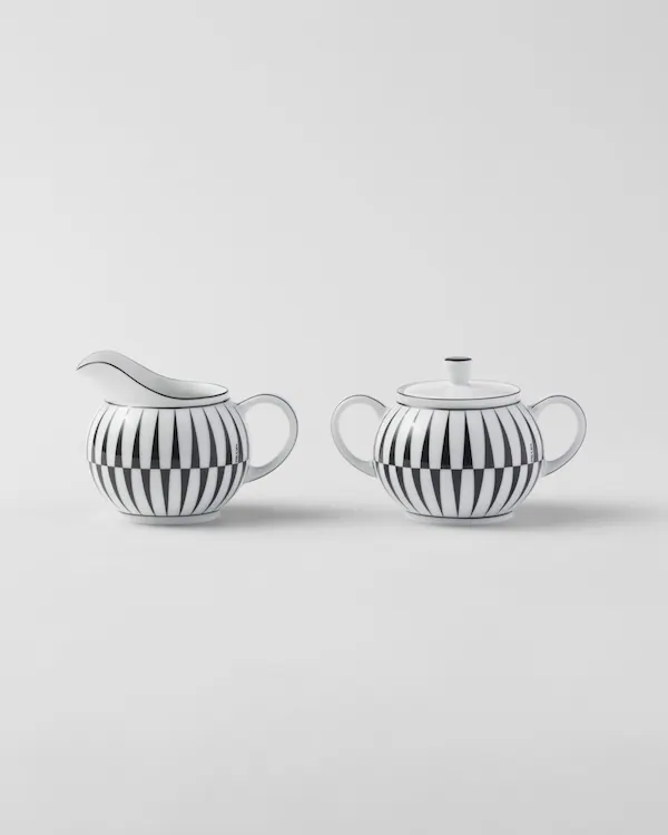 Ensemble de pot à lait et sucrier en porcelaine - Rayures