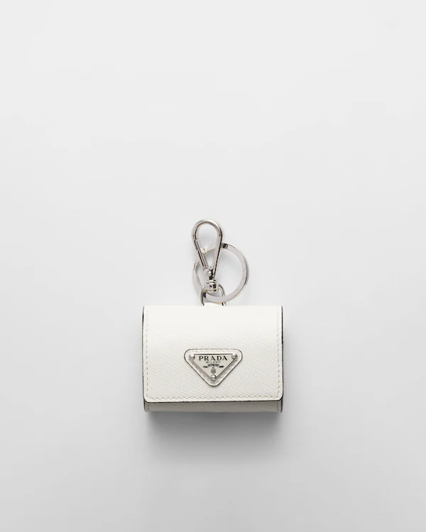 Étui pour écouteurs en cuir Saffiano avec porte-clés