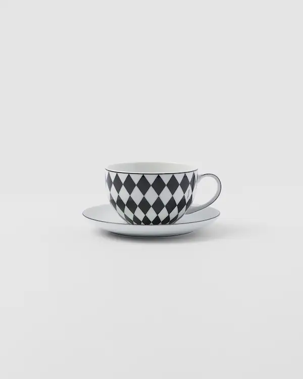 Jeux de deux tasses à thé en porcelaine - Échiquier