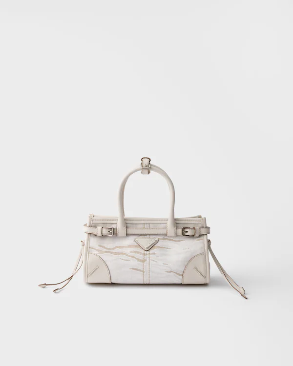 Sac à main Prada Bonnie en lin imprimé et cuir, petit