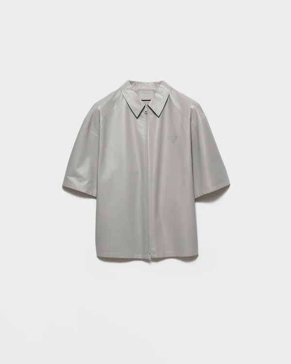 Chemise en cuir nappa à manches courtes
