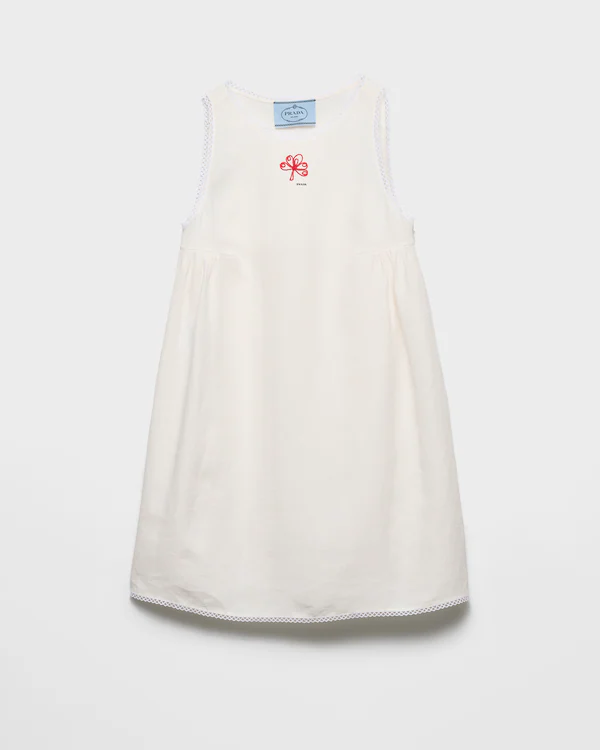 Robe courte en toile à effet slub brodée