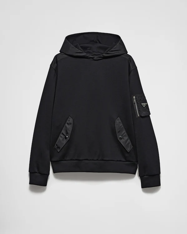 Sweat à capuche en molleton coton et Re-Nylon