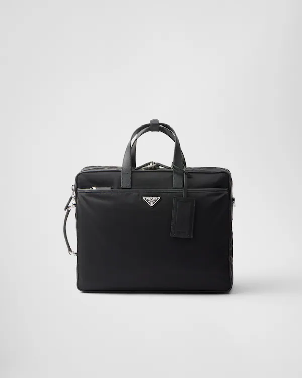 Sac à documents en Re-Nylon et cuir Saffiano