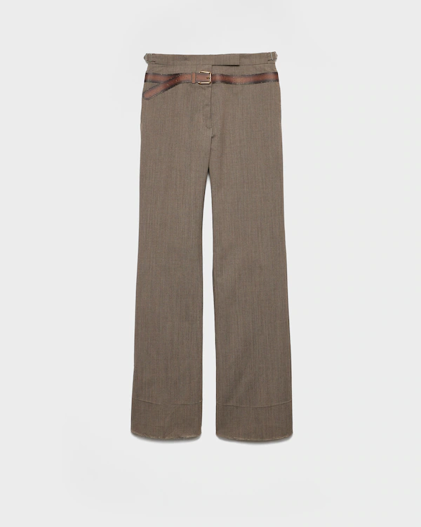 Pantalon technique en laine avec ceinture imprimée