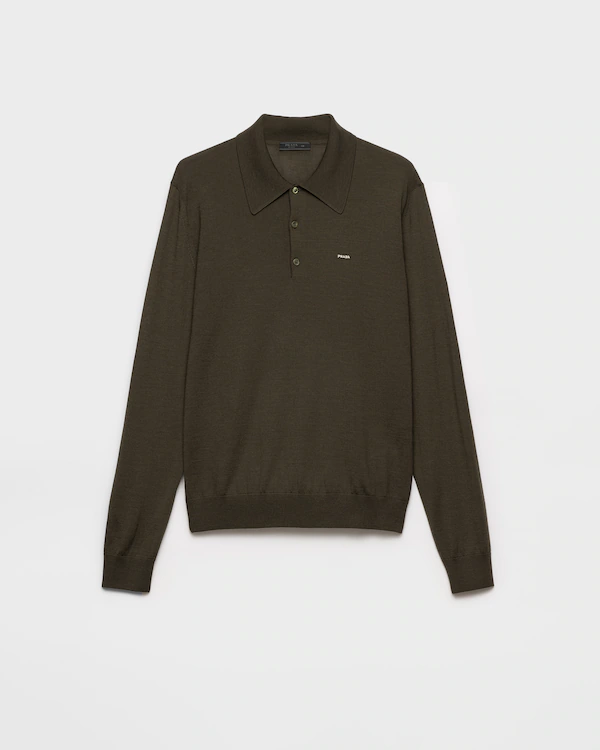 Pull-over col polo à manches longues en laine superfin