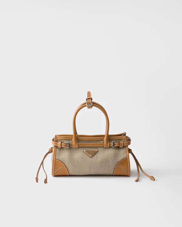 Sac à main Prada Bonnie en lin et cuir petit modèle