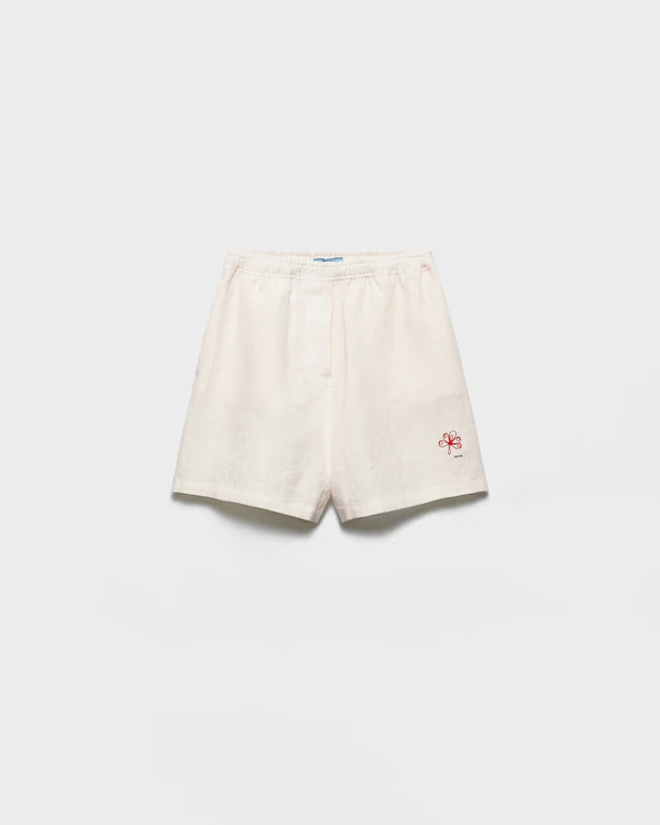 Shorts en lin à effet slub brodé