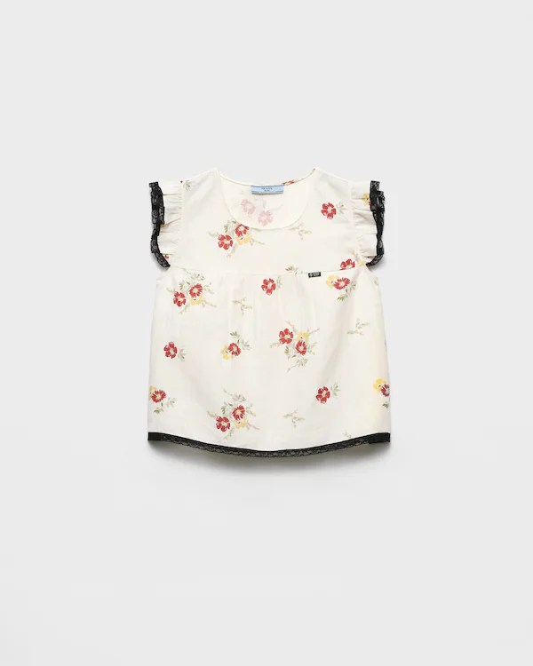 Haut en lin à motif floral