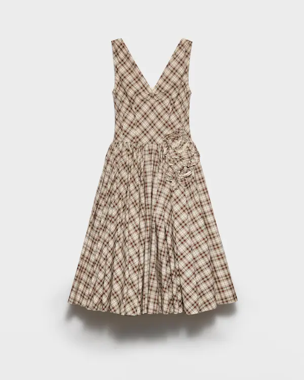 Robe en popeline à carreaux brodée