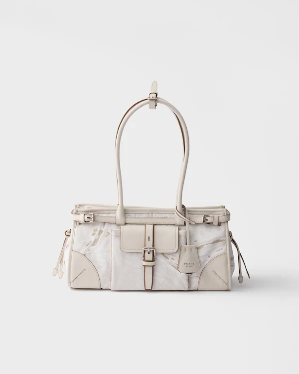 Sac à main Prada Bonnie en lin imprimé et cuir moyen
